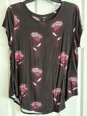 Alfani Black Short-Sleeve Floral Top with Pink Accents